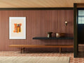 Hikari (光) — Light print by Angeline Harrington, shown in a room with a dark striped wall