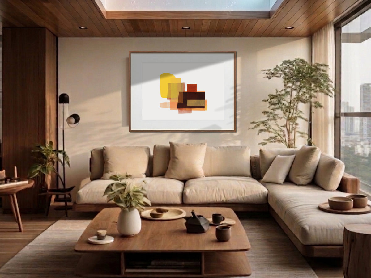 Koku (刻) — Moment print by Angeline Harrington, shown in an apartment with a dark wall