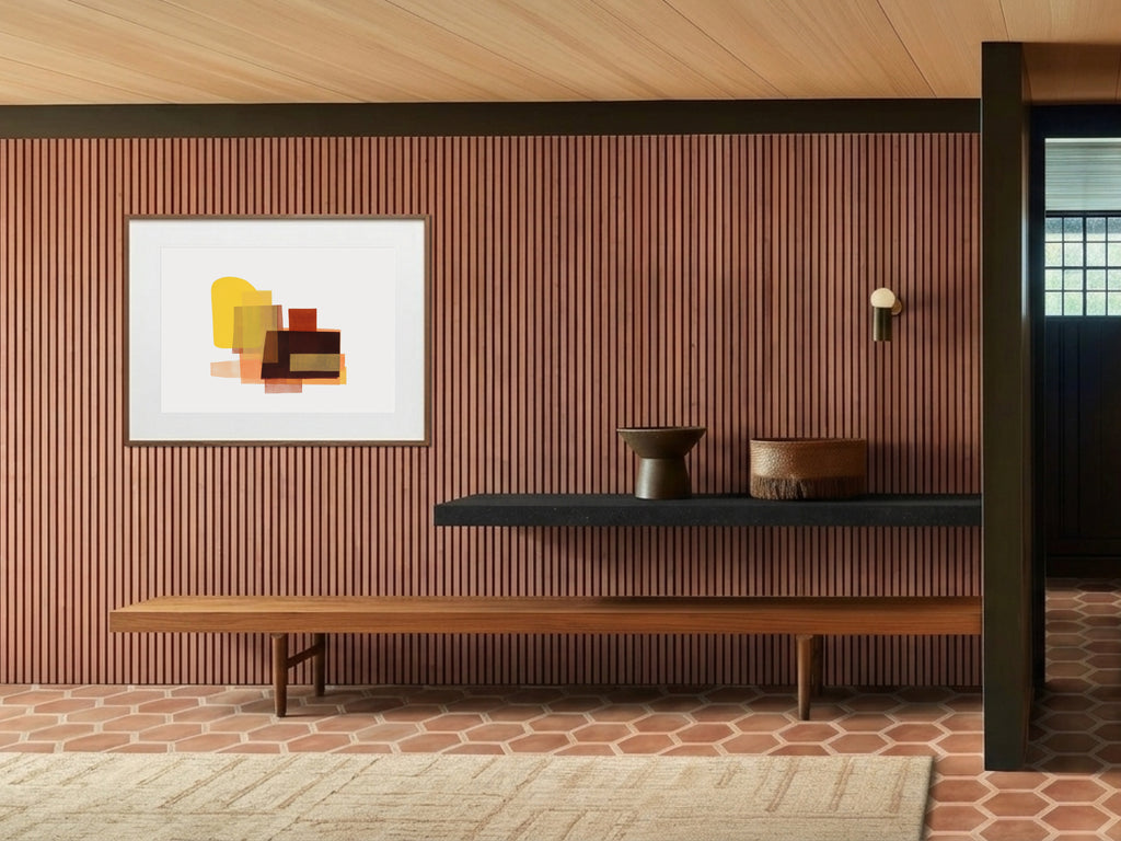 Koku (刻) — Moment print by Angeline Harrington, shown in a room with a dark striped wall
