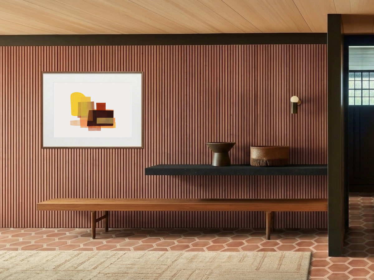 Koku (刻) — Moment print by Angeline Harrington, shown in a room with a dark striped wall