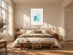 Rock Pool print by Angeline Harrington, shown in a sunlit bedroom